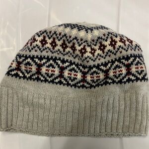 Janie and Jack Knit Hat with Cream and Navy Patterns